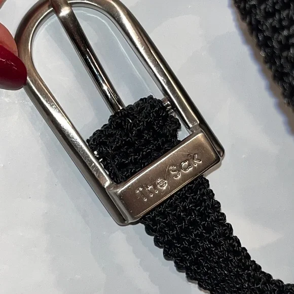 THE SAK BLACK Belt Woven Women's Size Medium 1” wide silver buckle TEXTURED BELT - Picture 2 of 11